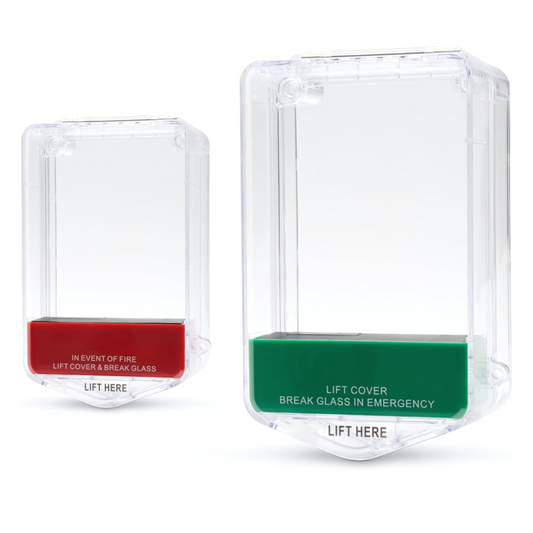 Call Point Cover Protector Stopper with Sounder Alarm | Surface or Flush Mount | Red & Green Colour Messages | Emergency Exit Release Cover with Lift Motion