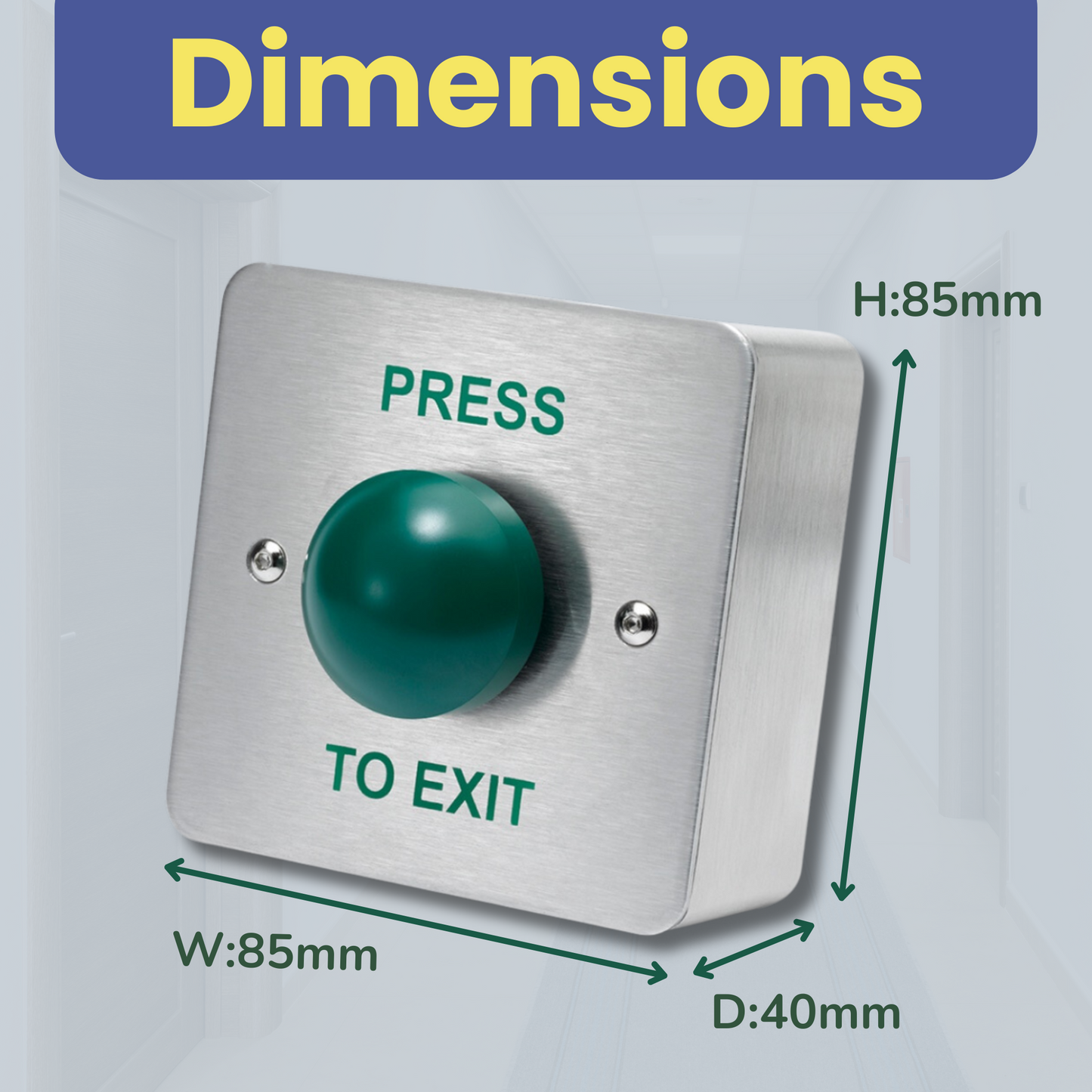 SecureMyDoor - PRESS TO EXIT Green Dome Button Push Door Release Switch | Brushed Stainless Steel | Easy Installation | Ideal for Commercial & Residential Buildings