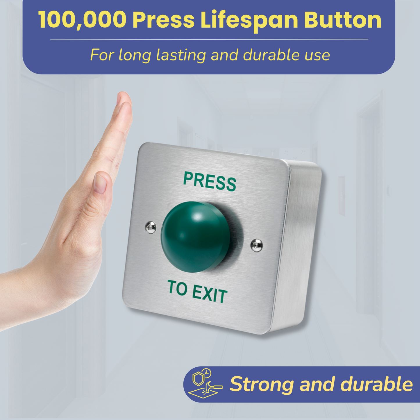 SecureMyDoor - PRESS TO EXIT Green Dome Button Push Door Release Switch | Brushed Stainless Steel | Easy Installation | Ideal for Commercial & Residential Buildings