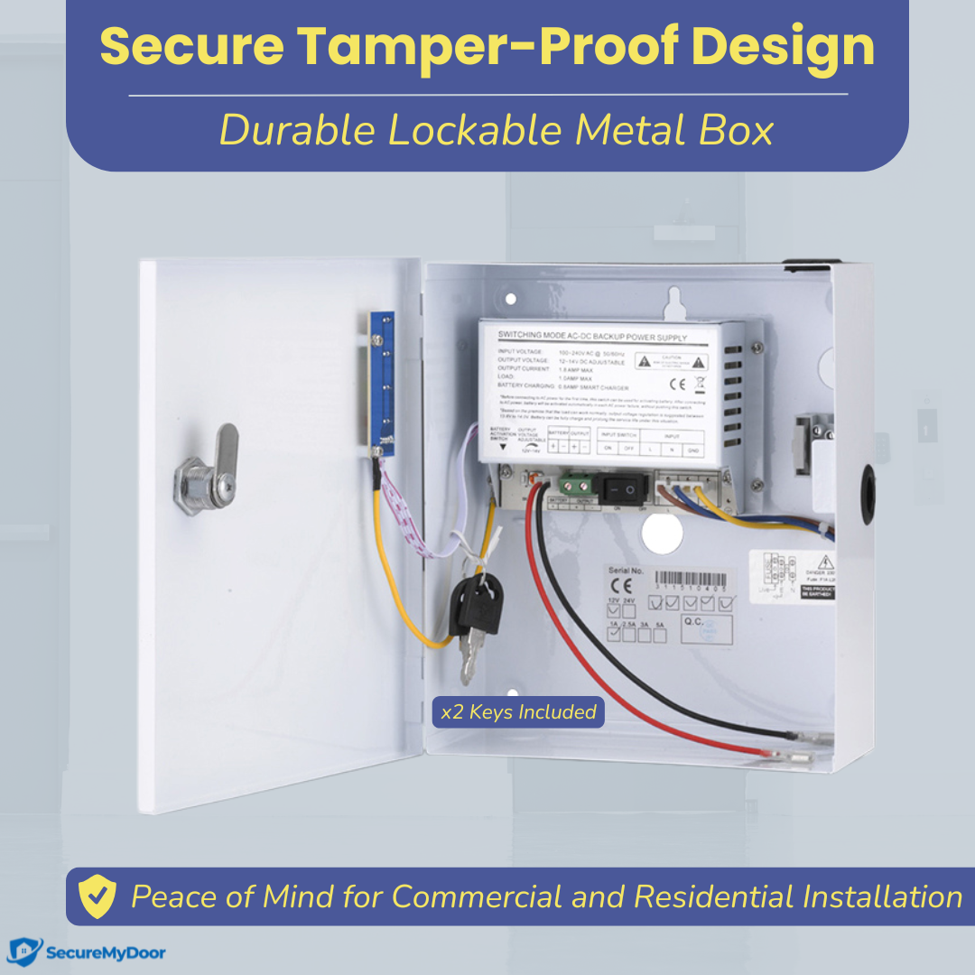 2amp Power Supply for Access Control | 220V AC to 12V DC | Lockable Metal Box - SecureMyDoor