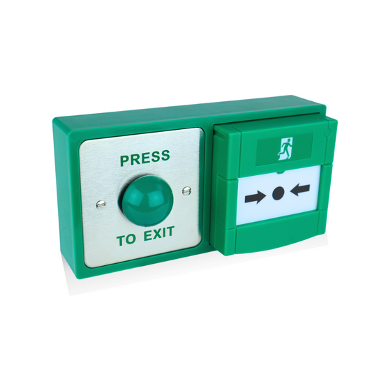 Exit Button & Resettable Call Point Dual Unit - Strong Surface Mount Backbox with Easy Installation, Brushed Stainless Steel Exit Button - Ideal for Commercial & Residential Buildings