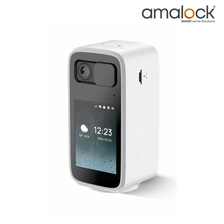 SecureMyDoor CAM1500 Smart Wi-fi Home Camera showing a sleek black security camera mounted indoors for home monitoring.