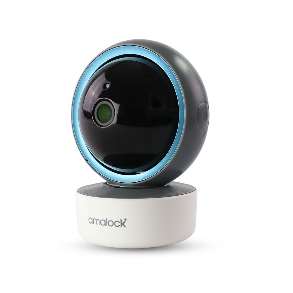 Auto tracking video camera from Amalock Smart Living by SecureMyDoor, featuring a sleek square design and advanced motion tracking.