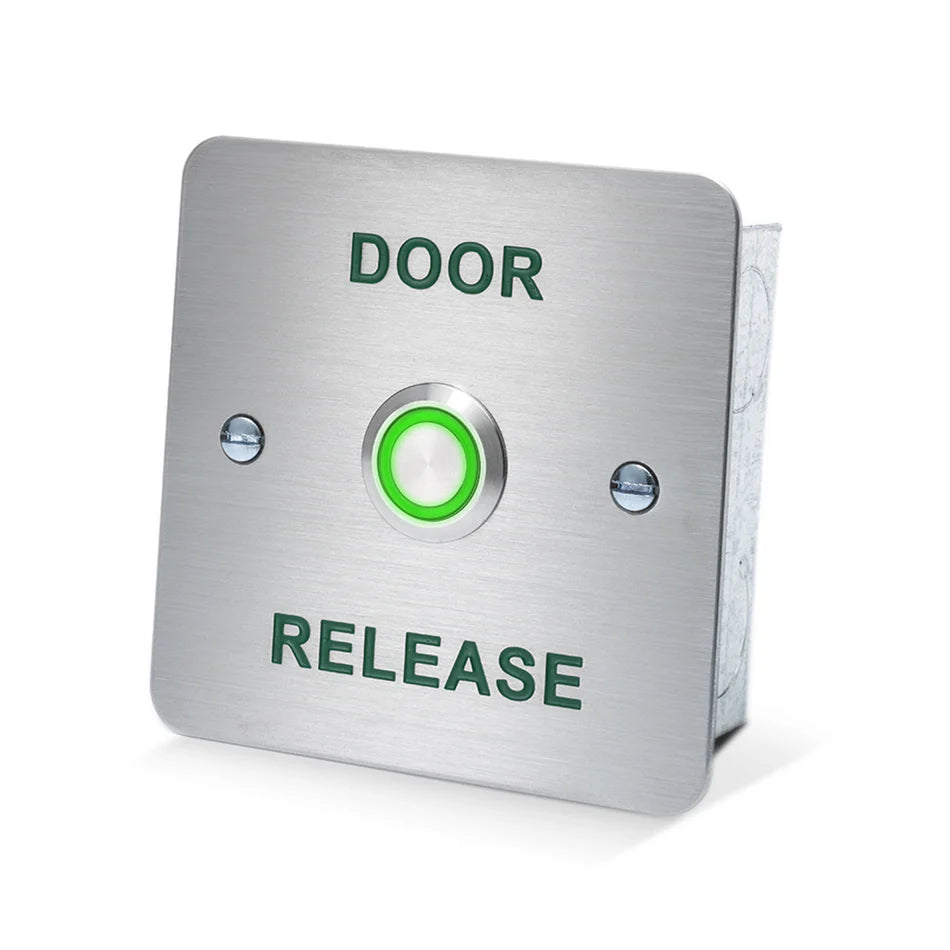 SecureMyDoor DRB011 Series illuminated exit button with a sleek, illuminated design for easy emergency exit access.