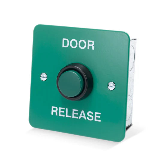 SecureMyDoor DRB008S Series dome exit button with sleek design, used for emergency exits and access control.