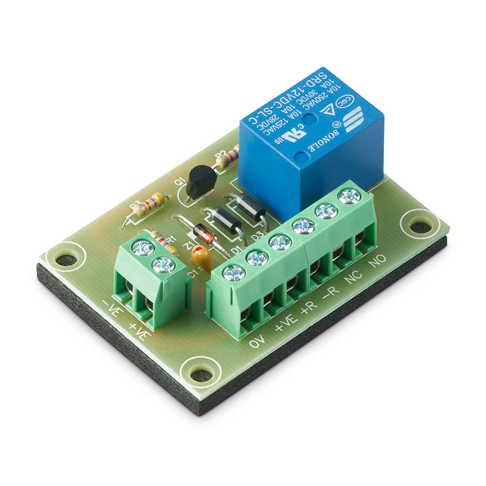 SecureMyDoor FAMOD-12V fire alarm interface module, additional equipment for fire alarm systems with control and connection ports.