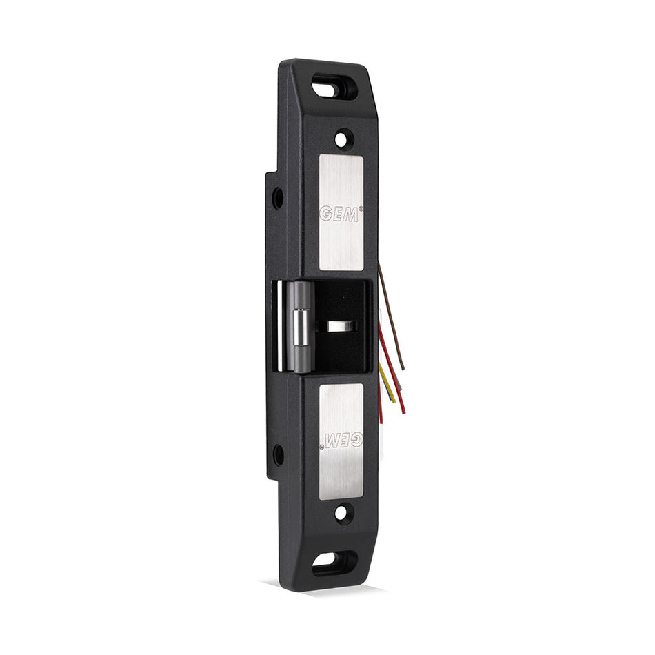 SecureMyDoor GK1100 electric lock release showing the compact locking mechanism and wiring components.