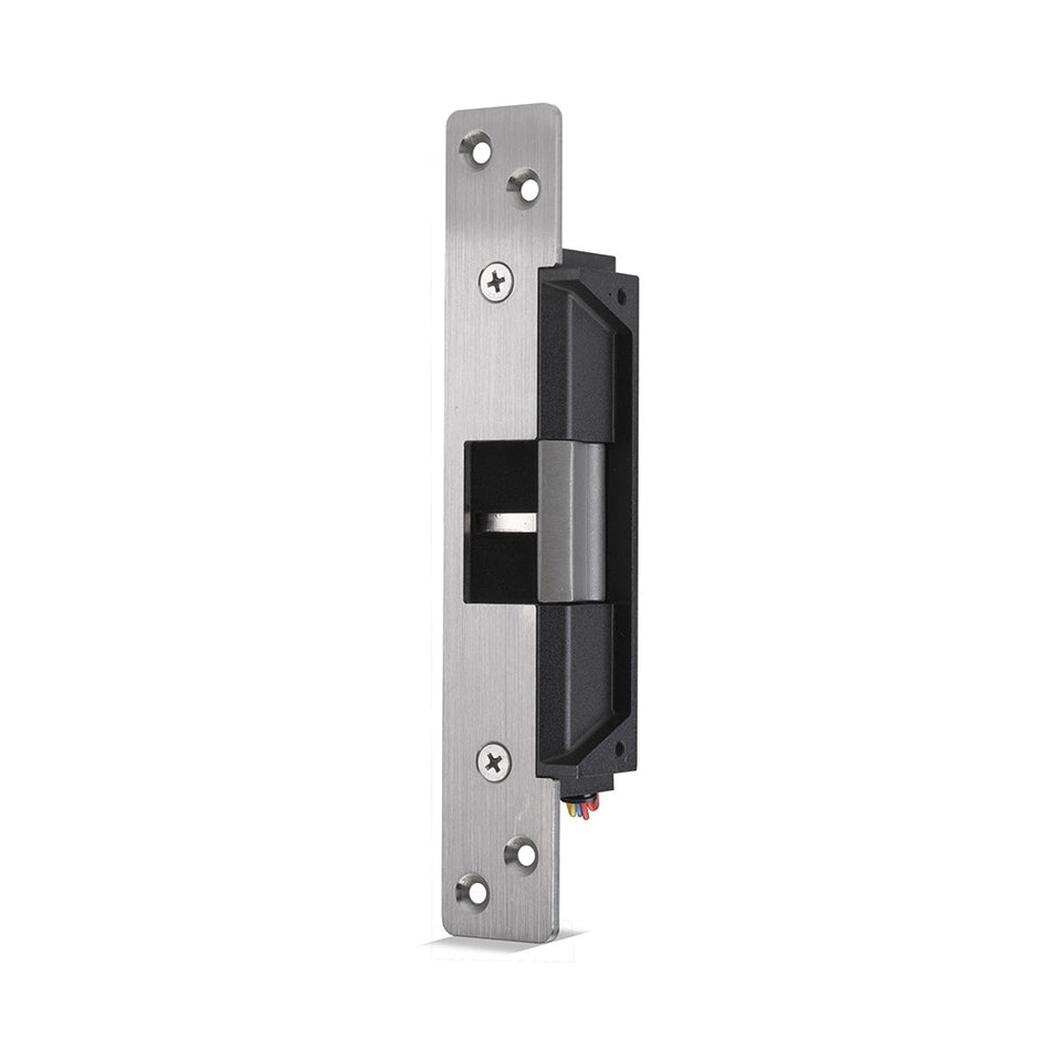 SecureMyDoor GK760 monitored electric lock with electronic release mechanism and sleek design, mounted on door hardware.