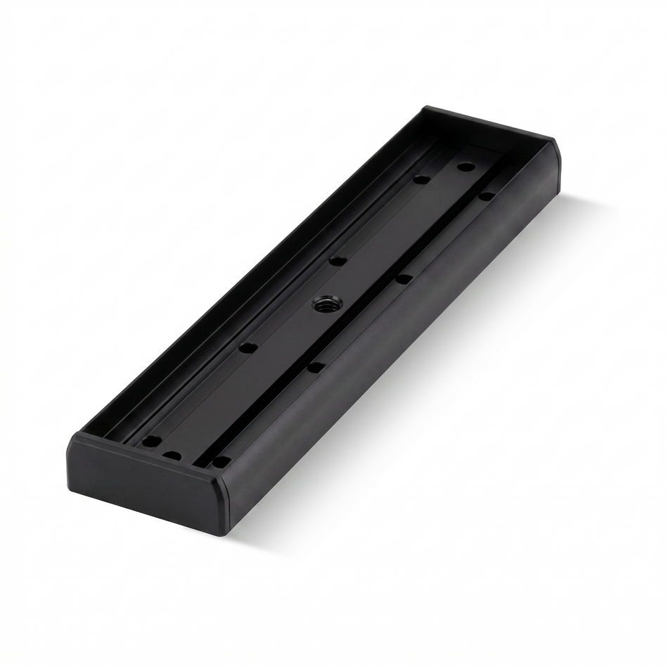 SecureMyDoor U320M-BLK armature housing for mini magnet accessories, black metal component with precise fit and mounting features.