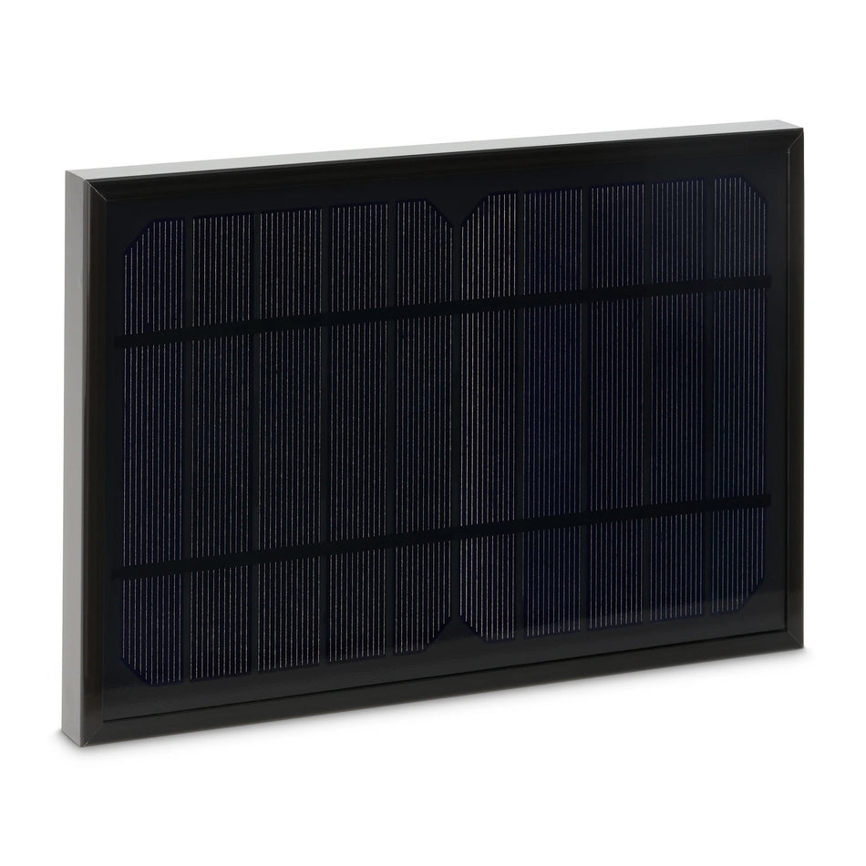 SecureMyDoor Amalock Smart Living solar panel installed outdoors, showing compact design and photovoltaic cells for renewable energy collection.