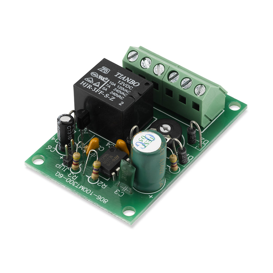 SecureMyDoor MT Relay timer relay, compact additional equipment with terminal connections and indicator LED for automated control.