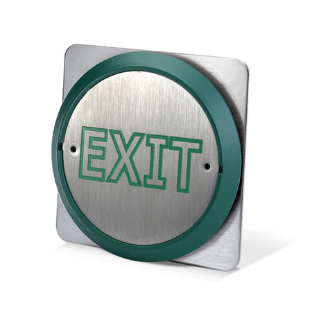 SecureMyDoor PBT-860BS Series exit button with a sleek black push plate and metal mounting hardware.
