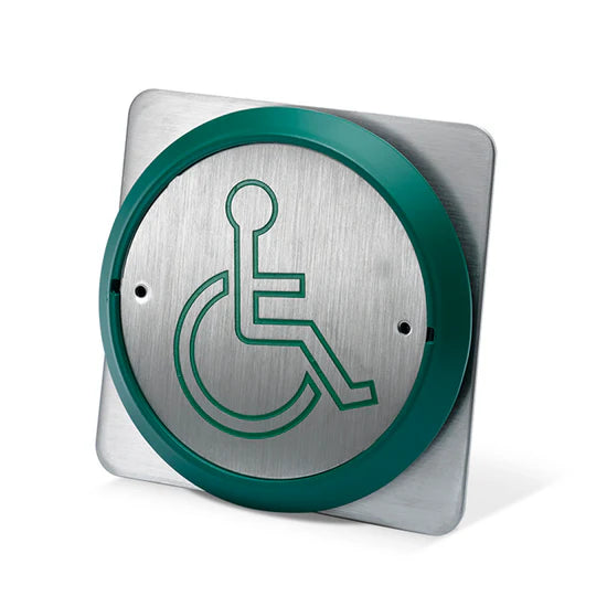 SecureMyDoor PBT-861BS Series exit button with a sleek metal finish, designed for easy access control and safety.