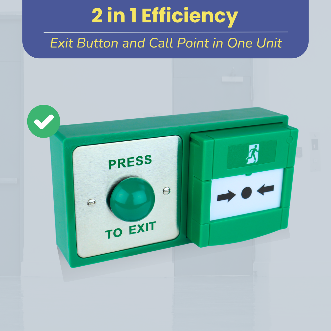 Exit Button & Resettable Call Point Dual Unit - Strong Surface Mount Backbox with Easy Installation, Brushed Stainless Steel Exit Button - Ideal for Commercial & Residential Buildings