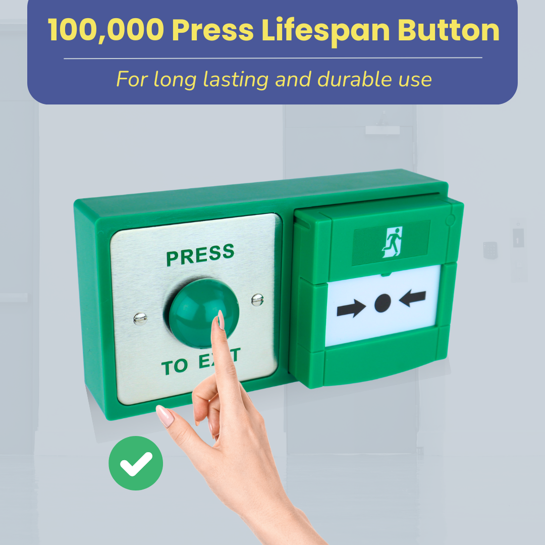 Exit Button & Resettable Call Point Dual Unit - Strong Surface Mount Backbox with Easy Installation, Brushed Stainless Steel Exit Button - Ideal for Commercial & Residential Buildings