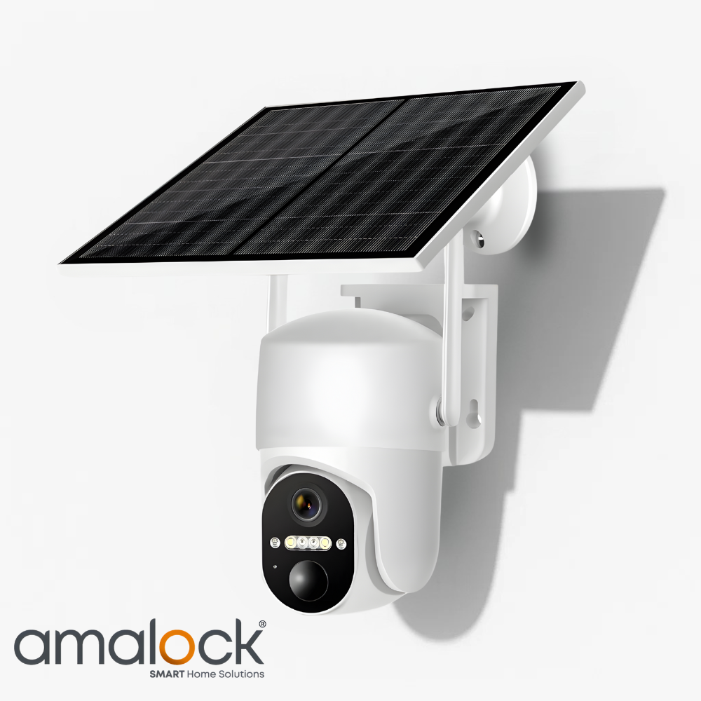 SecureMyDoor SC4 Wi-fi 4G solar camera showing a weatherproof outdoor video camera with pan, tilt, and zoom features.