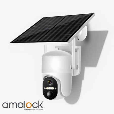 SecureMyDoor SC4 Wi-fi 4G solar camera showing a weatherproof outdoor video camera with pan, tilt, and zoom features.