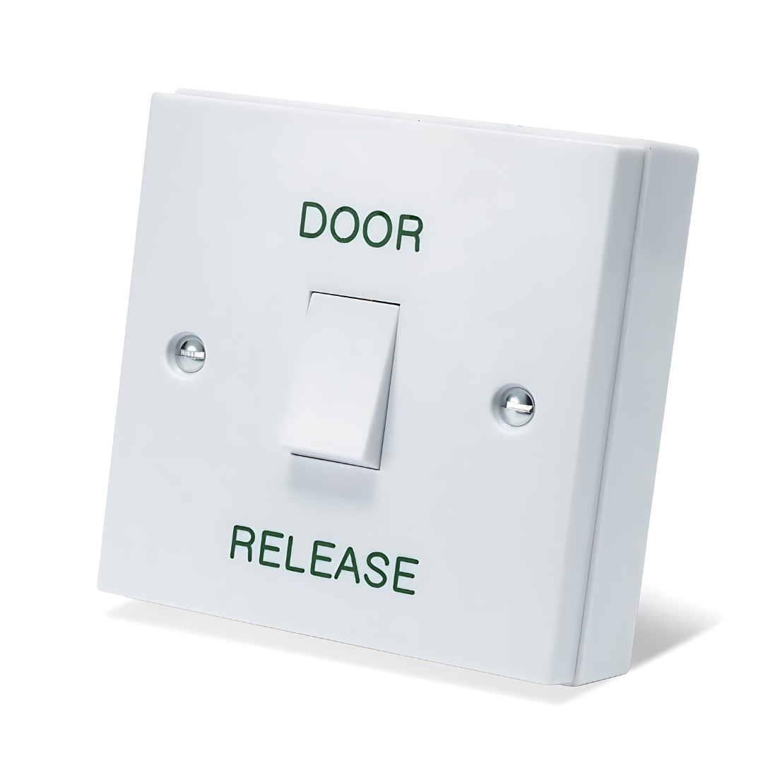 DOOR RELEASE Button - White Gloss Plastic Press to Exit Switch - Perfect for Access Control Systems in Commercial & Residential Buildings - Surface Mount Design - SecureMyDoor