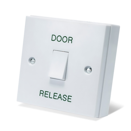 DOOR RELEASE Button - White Gloss Plastic Press to Exit Switch - Perfect for Access Control Systems in Commercial & Residential Buildings - Surface Mount Design