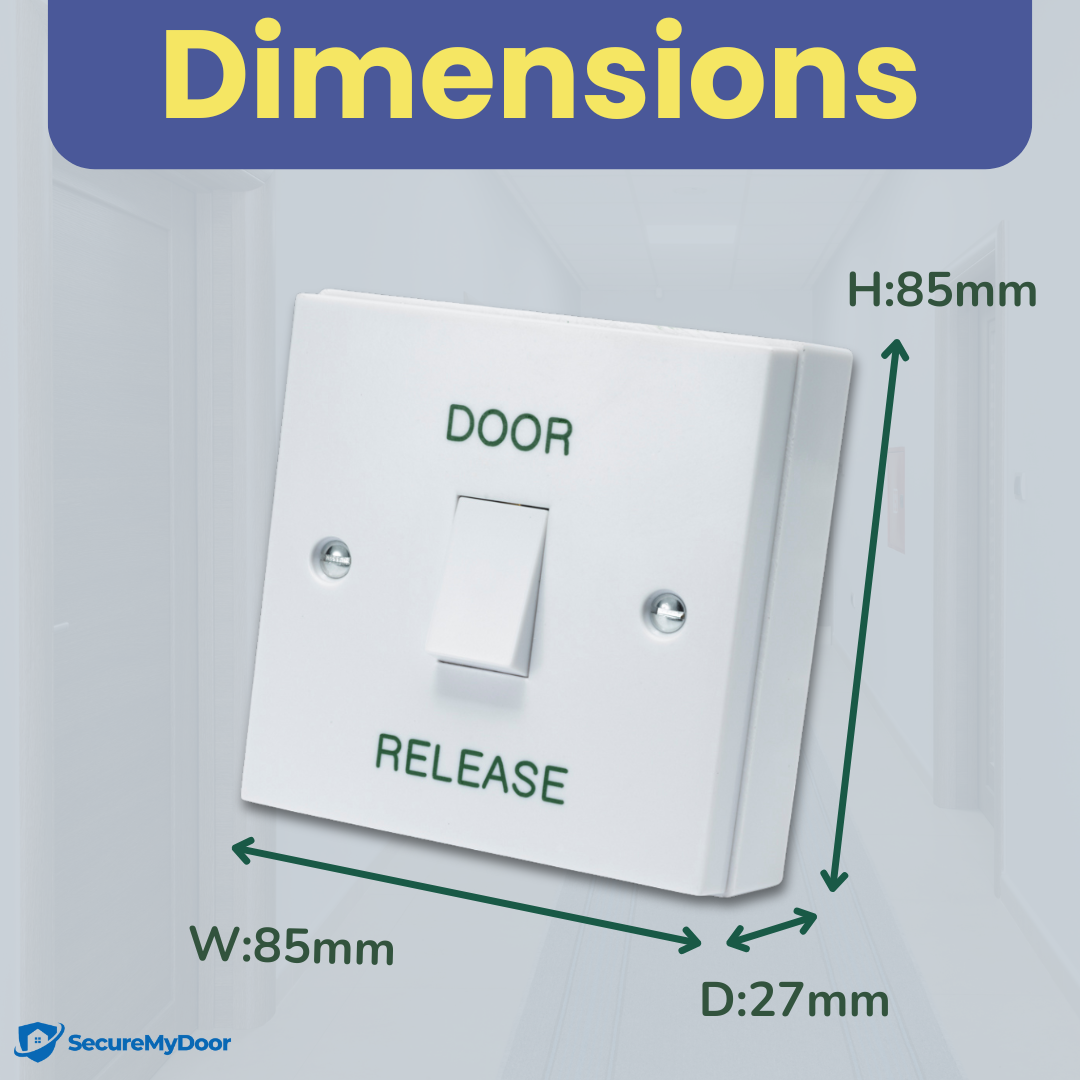 DOOR RELEASE Button - White Gloss Plastic Press to Exit Switch - Perfect for Access Control Systems in Commercial & Residential Buildings - Surface Mount Design