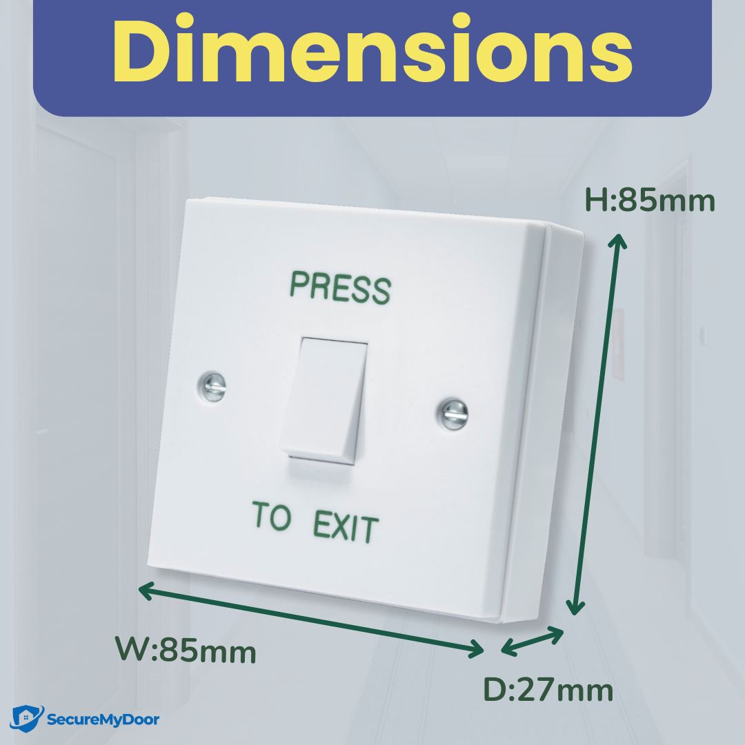 PRESS TO EXIT Button - Gloss White Plastic Door Release Switch - Perfect for Access Control Systems in Commercial & Residential Settings - Easy Surface Mount Installation