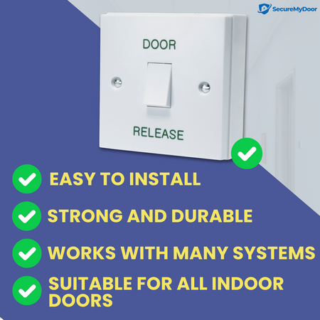 DOOR RELEASE Button - White Gloss Plastic Press to Exit Switch - Perfect for Access Control Systems in Commercial & Residential Buildings - Surface Mount Design - SecureMyDoor