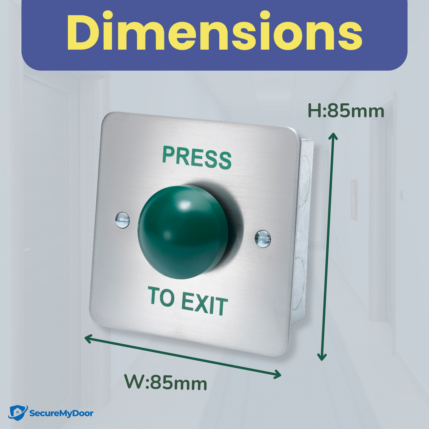 PRESS TO EXIT Green Dome Button Push Door Release Switch - Brushed Stainless Steel with Flush Mount Design - Ideal for Commercial, Residential and Industrial Buildings