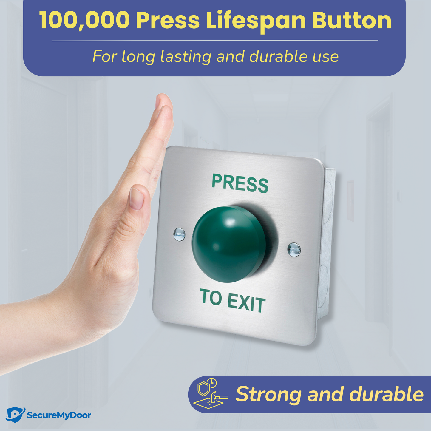 PRESS TO EXIT Green Dome Button Push Door Release Switch - Brushed Stainless Steel with Flush Mount Design - Ideal for Commercial, Residential and Industrial Buildings