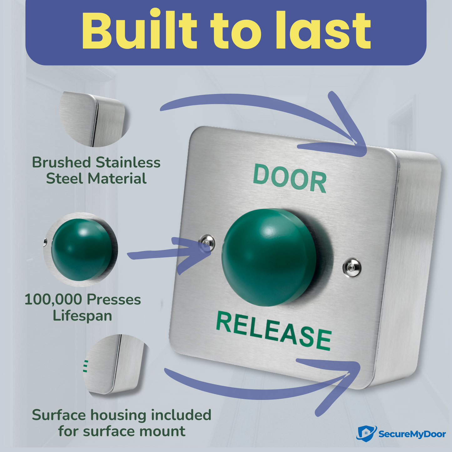 DOOR RELEASE Green Dome Button Push Press To Exit Switch - Brushed Stainless Steel, Versatile & Easy Installation, Ideal for Commercial, Residential, and Industrial Buildings