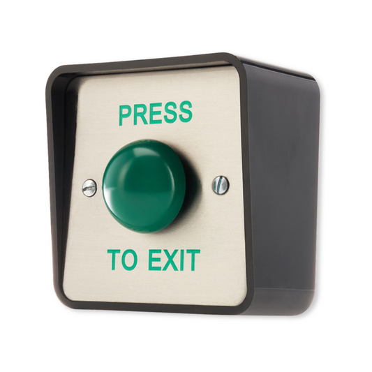 Outdoor IP65 PRESS TO EXIT Button | Weather Resistant Push Door Entry Release Switch for Access Control | Brushed Stainless Steel Plate with ABS Plastic Housing