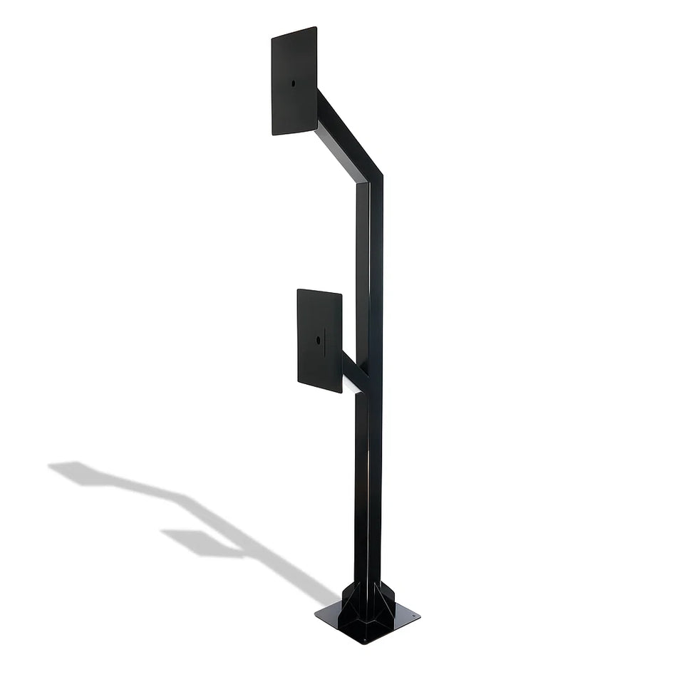 SecureMyDoor aluminium post for additional equipment, shown as a sturdy metal post with mounting features.
